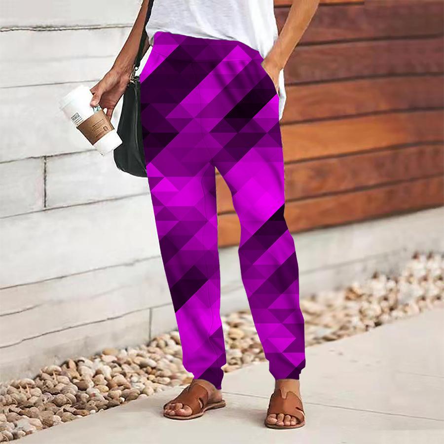 Women Abstract Printing Pants Lace Up Elastic Waist Loose  Trousers Casual Long Pants Trousers with Pockets