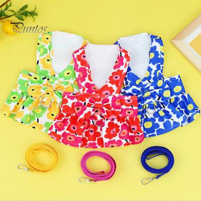 1 Set schöne auffällige Schleife Hundeleine Kleid Blumendruck Haustier Hundegeschirr Leine Kleid Haustierzubehör