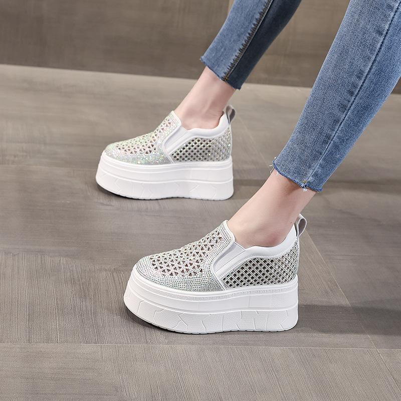 HC5861-1 Small Thick-soled Inner Height Increase Versatile Loafers Women's Spring New Rhinestone Casual Board Shoes