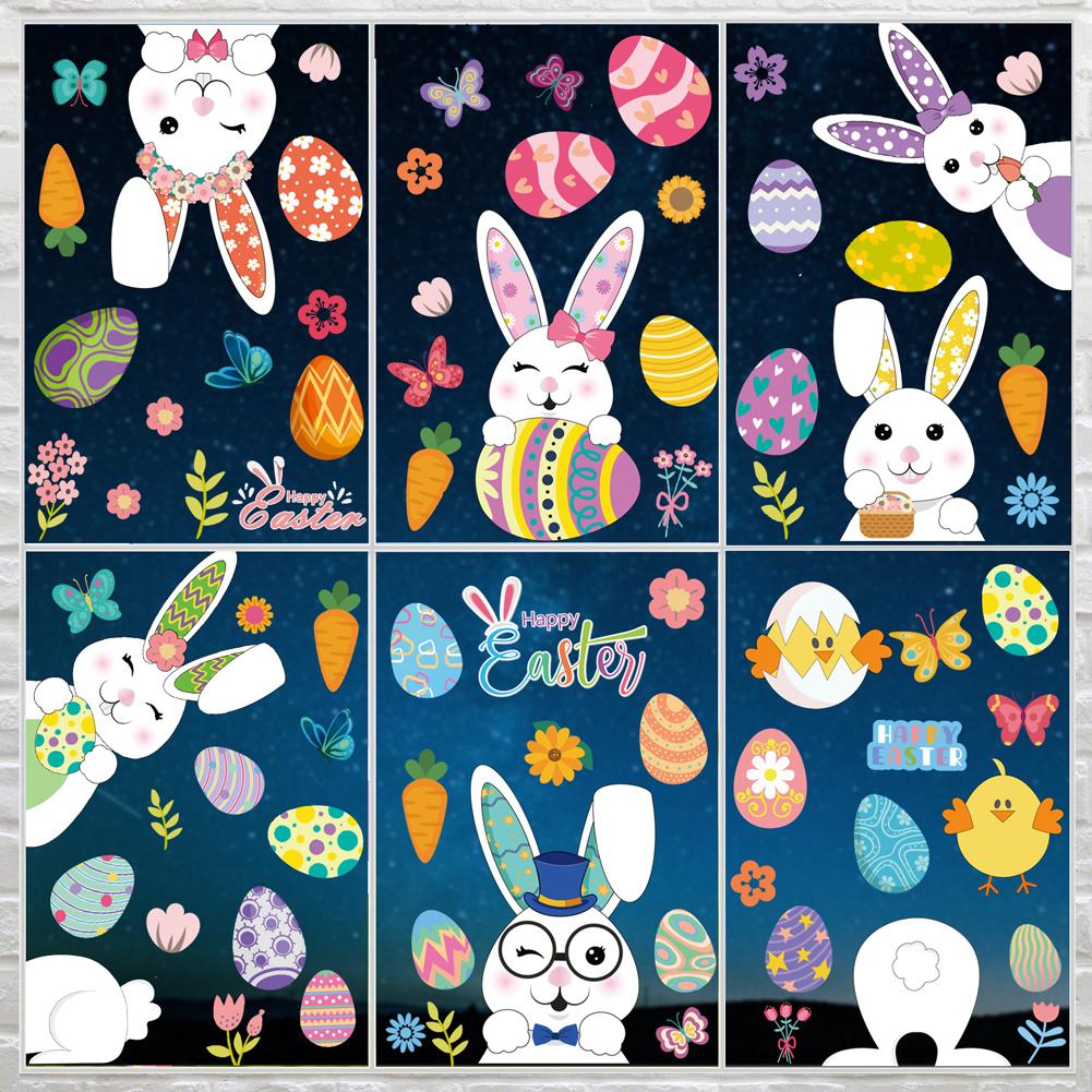 Cartoon Easter Eggs Window Stickers Self adhesive Wall Decals Party Supplies Gifts For Easter Holiday Decoration