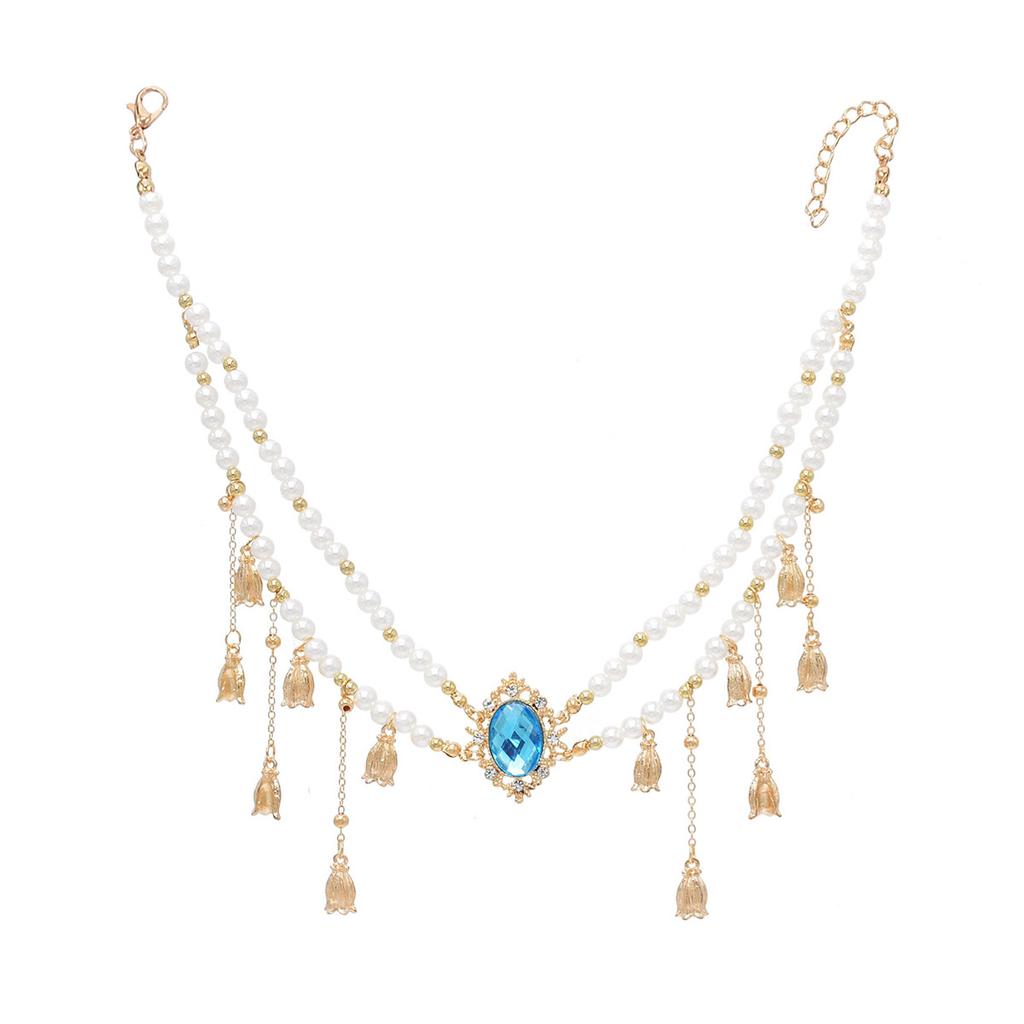 Princess Pearl Forehead Chain Ancient Style Tassel Necklace Ethnic Wind Hair Accessories Yunnan Lijiang Decorations Jewelry