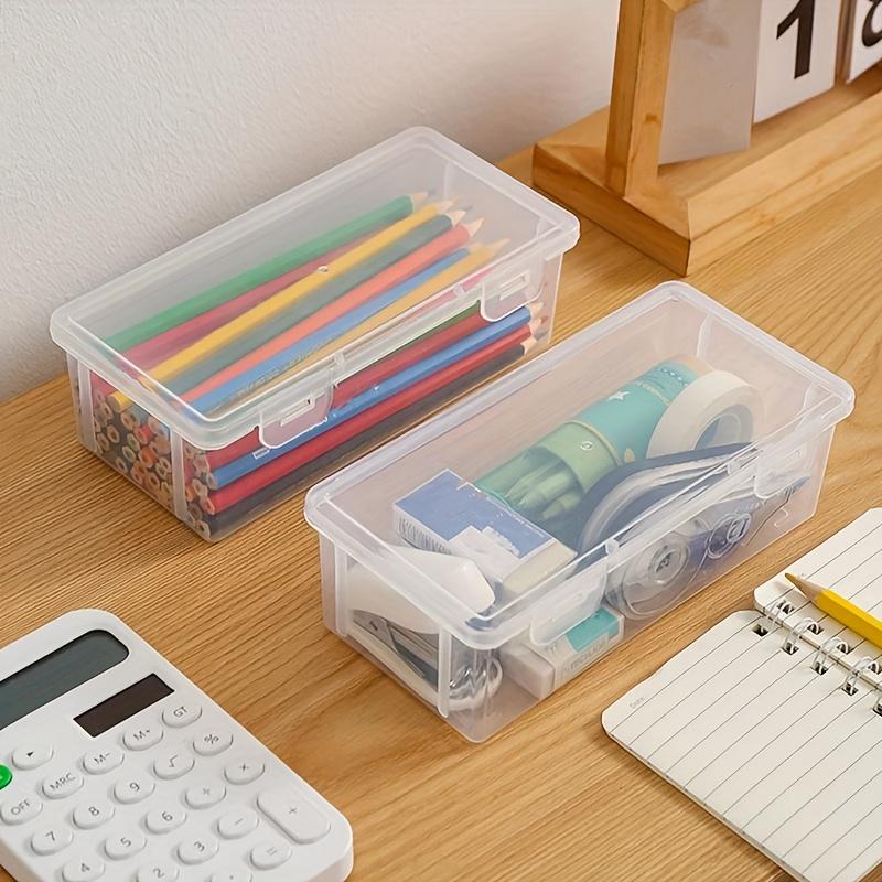 Transparent Storage Box Large Capacity Stationery Organizer Plastic Pencil Holder Clear Art Supplies Container School Office Accessories