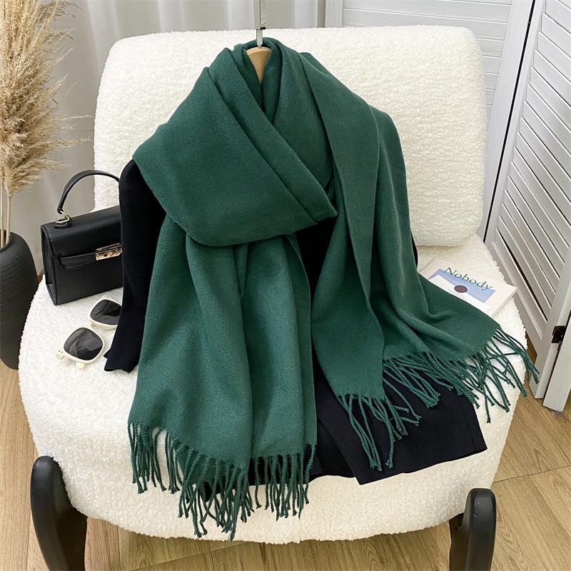 Winter Scarf Women Luxury Autumn Winter Cashmere Scarf Thickened Warm Shawl Classic Tassels Fluffy Scarf Solid Cope Foulard