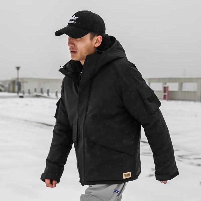 

Мужская ретро черная хлопковая куртка с капюшоном на флисовой подкладке - Зимняя рабочая повседневная куртка 2XL чёрный