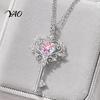 Sweet And Cool Aesthetic Accessories Magic Key Pendant Necklace, Pink Cubic Zirconia Heart Delicate Collarbone Chain for Girls Rhinestone Fairy