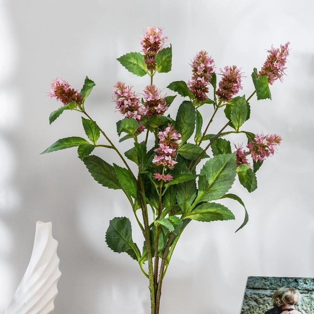 3 Head Artificial Pogostemon Stem Spike Flower Simulation Pogostemon Silk Faux Flower  Table Decor