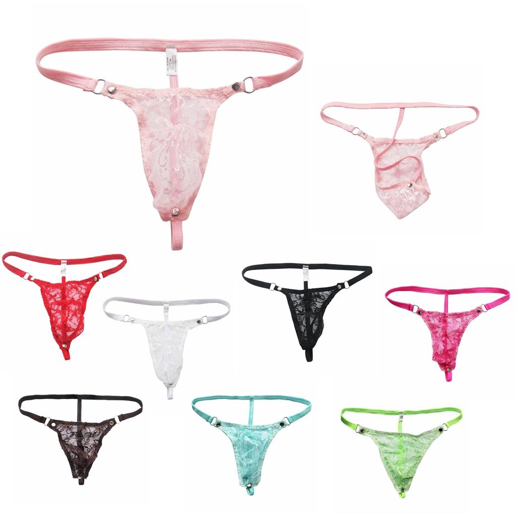 Men's Mini Bow Lace See Through Thong Floral Sissy Pouch Lingerie Underwear