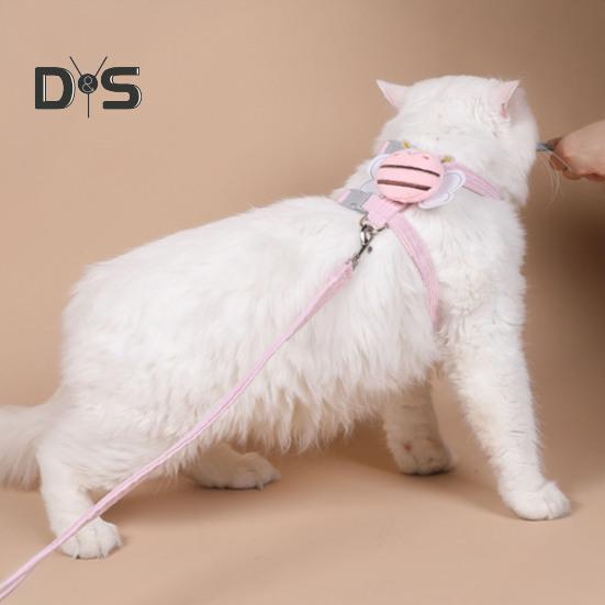 Zestaw szelek i smyczy dla kota Regulowane szelki dla zwierząt domowych z kreskówkową pszczołą dla małych i średnich psów i kotów Szelki i smycz dla zwierząt domowych odporne na ucieczki do spacerów na świeżym powietrzu