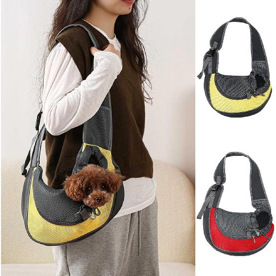 Small Pet Dog Cat Sling Carrier - Breathable Mesh Travelling Pet Hands-Free Sling Bag Adjustabled Padded Strap Front Pouch Single Shoulder Bag for