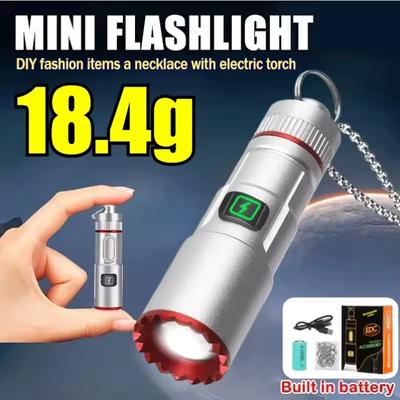 Leistungsstarke Mini-LED-Taschenlampe Taschenformat Aluminiumlegierung Kleine Taschenlampe Eingebauter Akku Typ-C Wiederaufladbar Notbeleuchtung Laterne