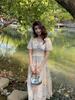 Elegant French Floral Print Summer Dress - V-neck Puff Sleeve High Waist, Sweet or Cool Style