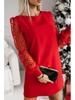 2025 European & American Fashion Mesh Sleeve Round Neck Midi Dress