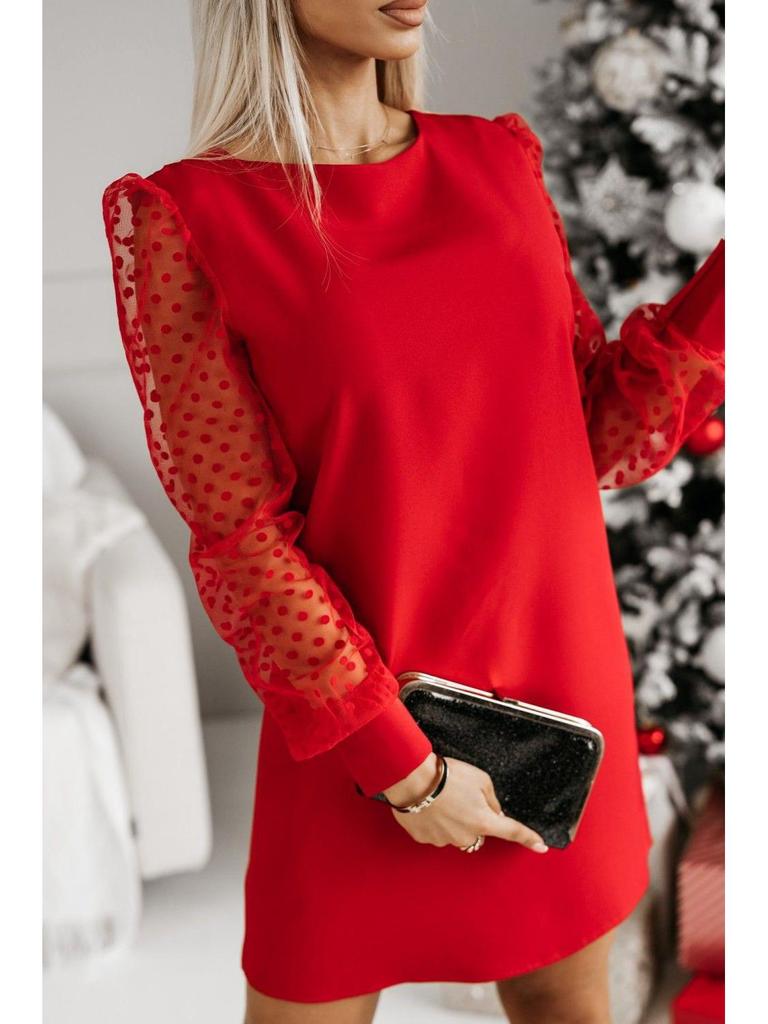 2025 European & American Fashion Mesh Sleeve Round Neck Midi Dress