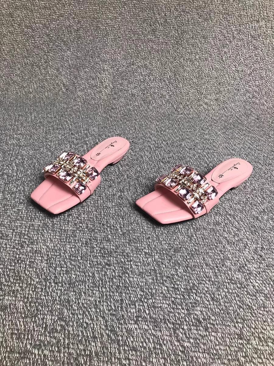 

Summer 2025 new candy color outer wear female bow temperament square head fairy open toe cool slippers rhinestone French 40 розовый