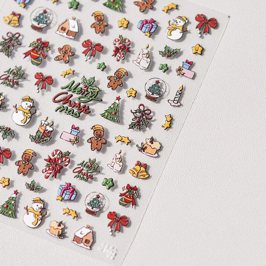 3D Cartoon Christmas Nail Art Stickers: Snowflake & Tree Decals with Back Adhesive