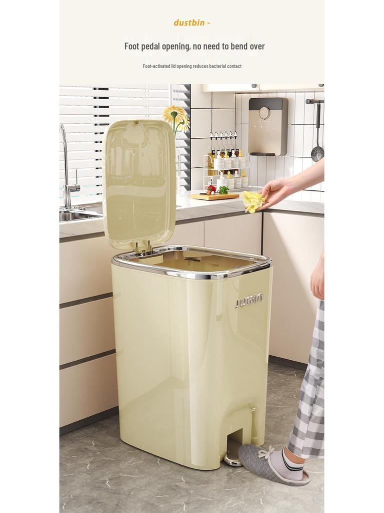 Luxury Pedal Trash Bin with Lid: Hands-Free Operation for Kitchen, Living, Dining, Bedroom