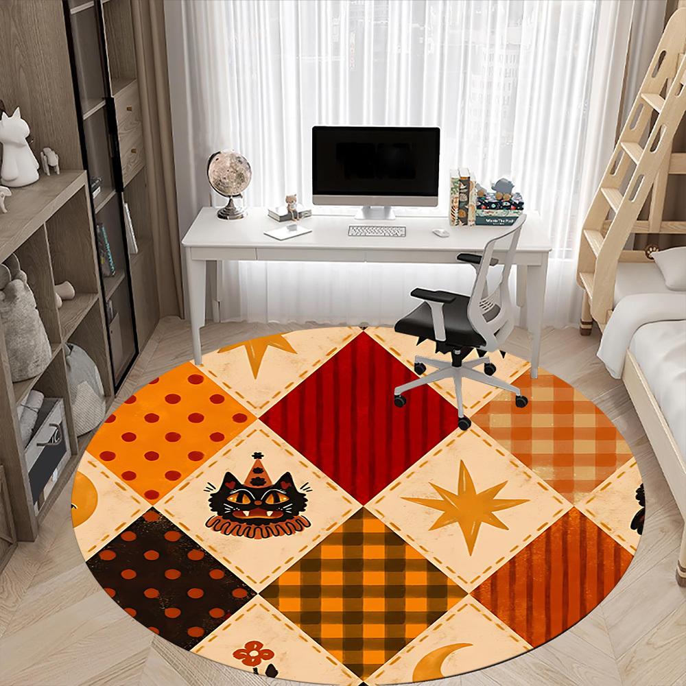 1pc Halloween Cat Office Round Area Rug, Indoor Mat Suitable For Office, Under Office Chairs Bedroom Living Room Home Decor, Room Deco 165