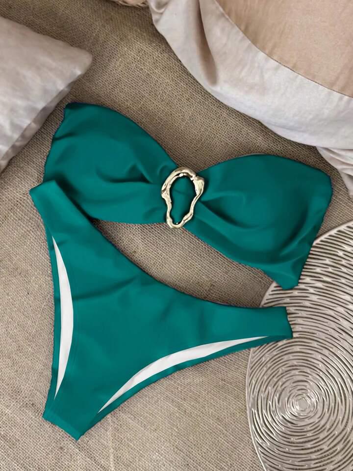 A18 Sexy European & American Solid Color Bandeau Bikini Set