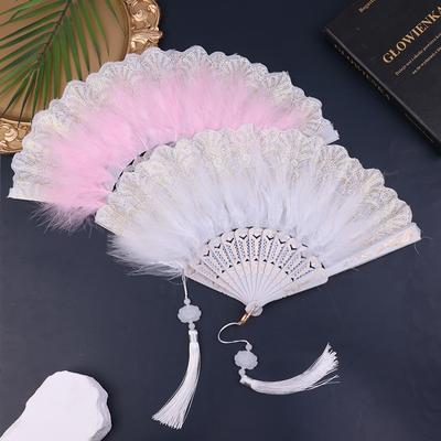 Lolita-Feder-Faltfächer, japanisches süßes Feenmädchen, dunkle Gothic-Hoftanz-Handfächer, Kunsthandwerk, Geschenk, Hochzeit, Party-Dekoration