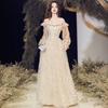 Champagne evening dress women's 1011 new summer high-end banquet temperament host dinner fairy dress