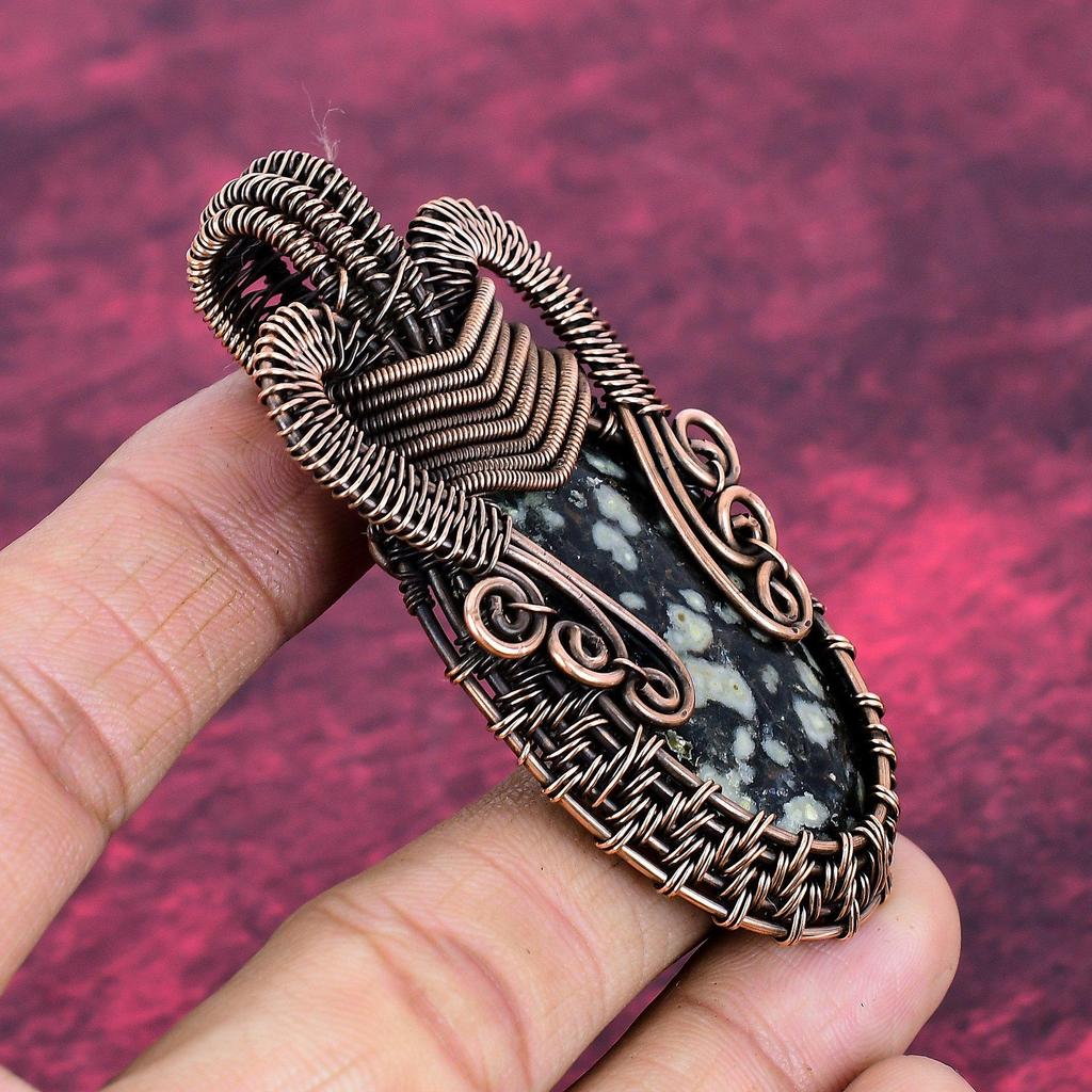 Ocean Jasper Gemstone Pendant Decent Jewelry Handmade Copper Wire Wrapped Pendant