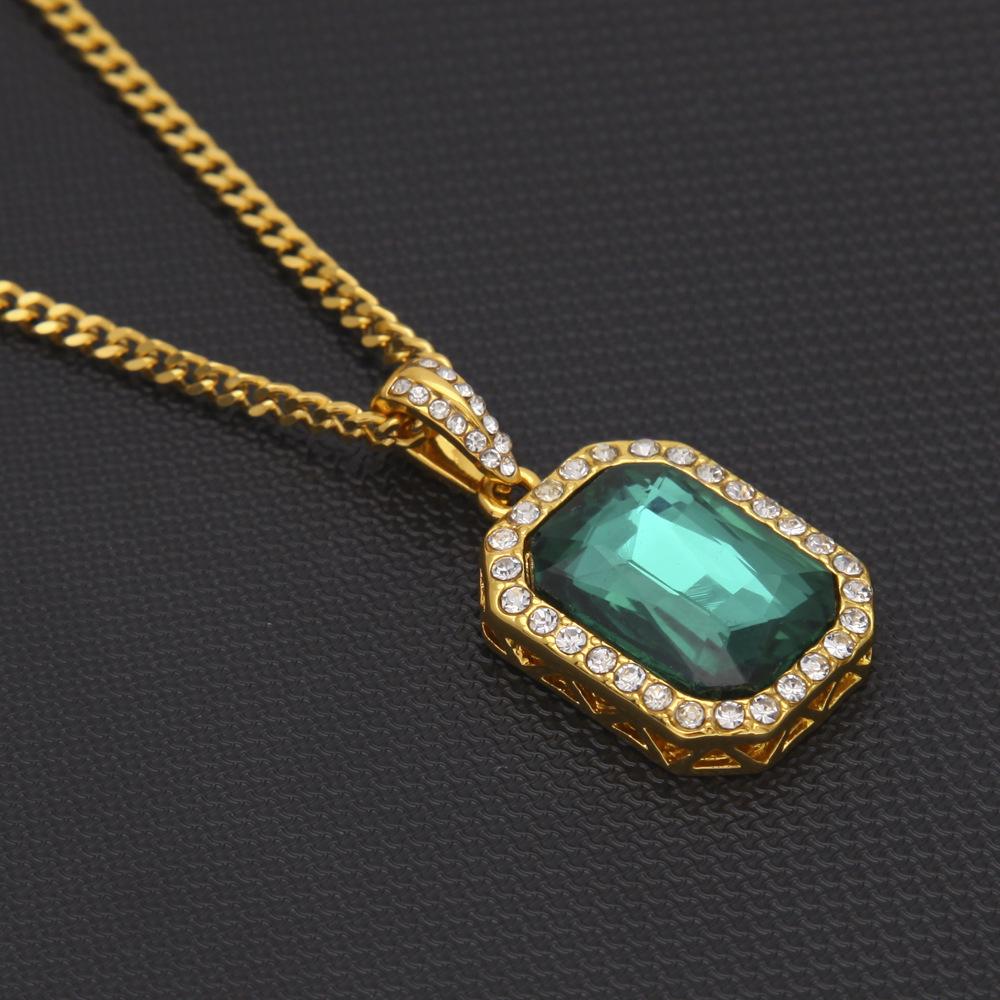 Men's Hip-Hop Diamond Gemstone Pendant Necklace - Trendy, Versatile Alloy Jewelry