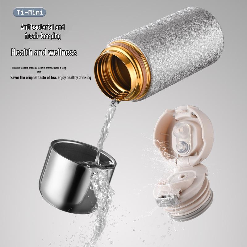 Trendy Titanium-Coated Pocket Thermos: Ice Flower Straw Cup – Cute, Compact, and Portable for Outdoor Use