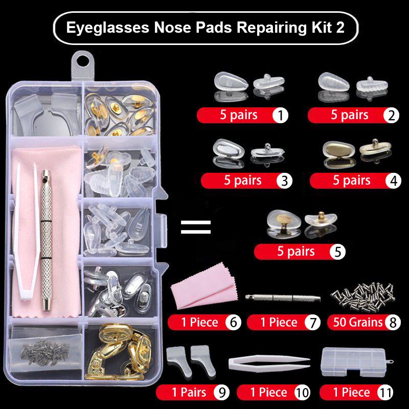 KAMMPT Common Oval Silicone Glasses Nose Pads Repairing Kit Metal Core Soft Screw-in Eyeglasses Nose Brackets Replacement Kits