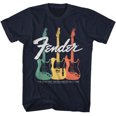 Maglietta Musicale Fender Strumenti Elettrici Blu Navy
