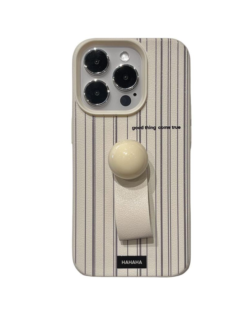 Leather Pattern Black and White Striped Ring Buckle for Apple 16promax Creative Mobile Phone Case 1412 Female 13/15