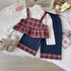 Girls' Retro Plaid Camisole Three-Piece Set - Spring/Autumn AQB027