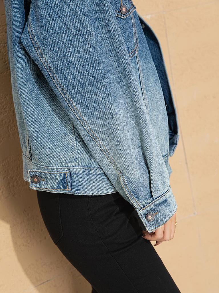Xin Ge Gradient Blue Denim Jacket - 2025 Autumn Slimming Tencel Cotton