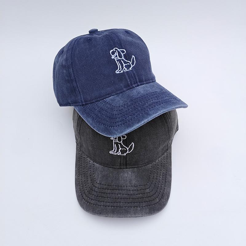 2025 Trendy Washed Denim Baseball Cap For Men & Women- Soft Unisex Embroidery Puppy Design, Spring Summer Fashion Accessory