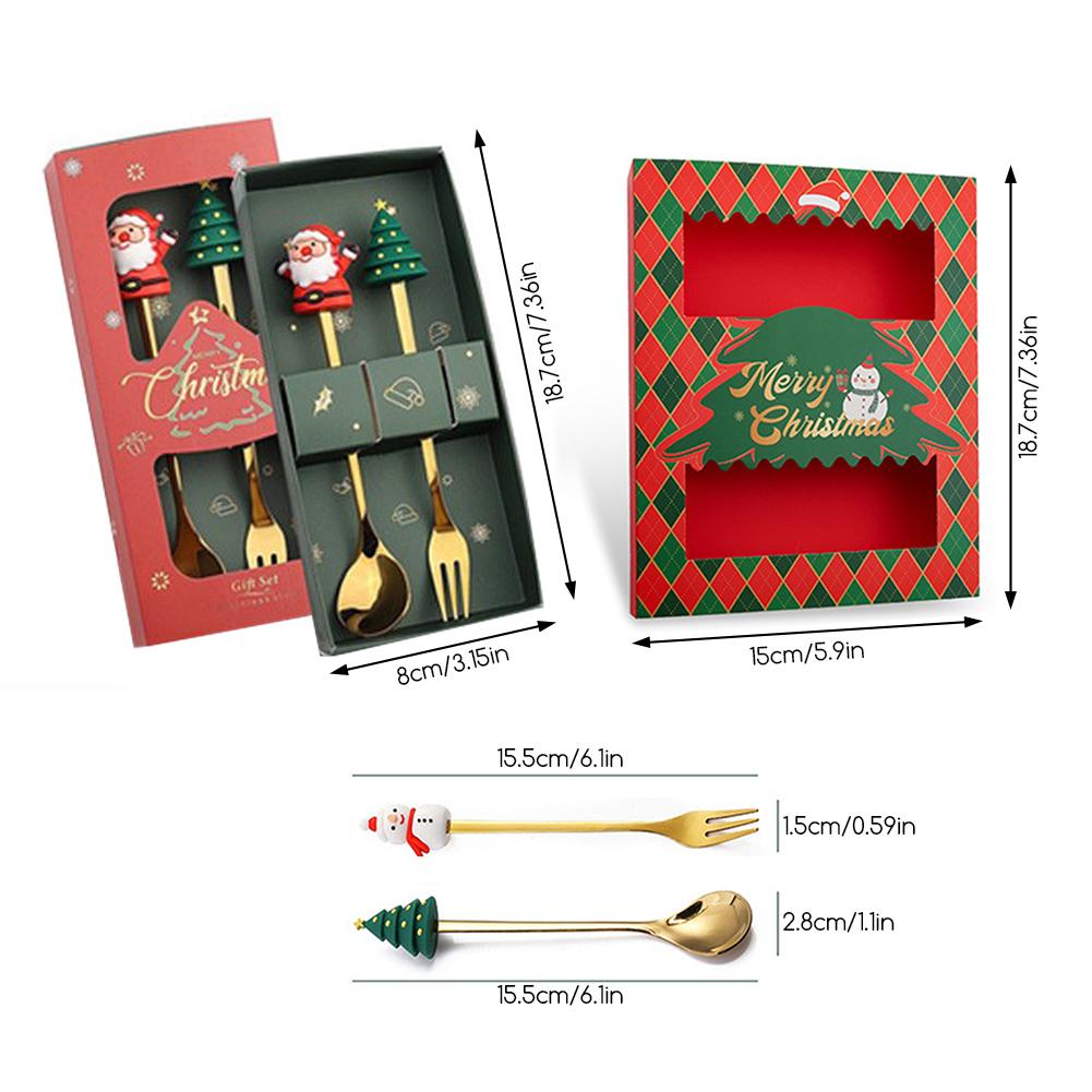 Xmas Tree Dessert Spoon Set Stainless Steel Holiday Coffee Spoon Fruit Fork Mini Cutlery Gift Christmas Present Party Favor