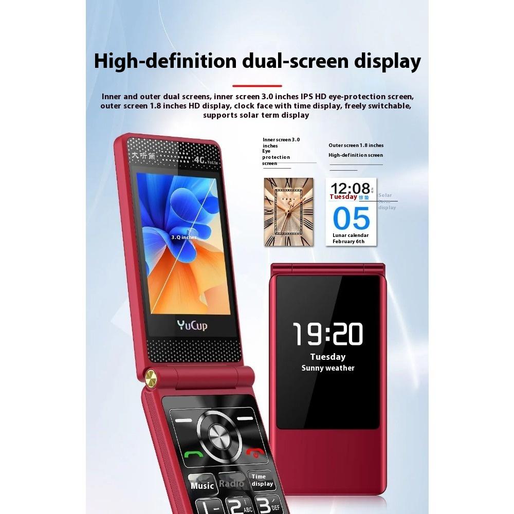 Pełna sieć 4G Telefon z klapką dla seniorów Głośny Duże znaki Duży ekran Długi czas czuwania