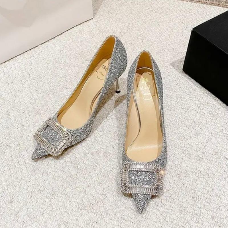 fashion Ladies 2024 Summer New Sexy Pointed Luxury Rhinestone Brand Design Women's Shoes Elegant Banquet Party Dress Women's High Heels