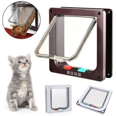 Dog Gate Cat Flap Door 4 Way Lockable Security Entrance Exist Door Plastic Small Dog Door Kit For Doghouse Kennel Pet Supplies