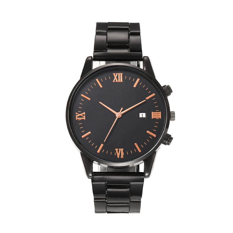 Fashion Men Business Watches Black Steel Band Roma Dial Calendar Quartz Watch Wristwatches Male Clock Best Gifts Clock for Family, Friend