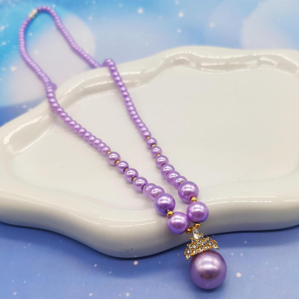 Elegant Zirconia Crown Purple Pearl Necklace for Women - Fashionable High-End Sweater Chain