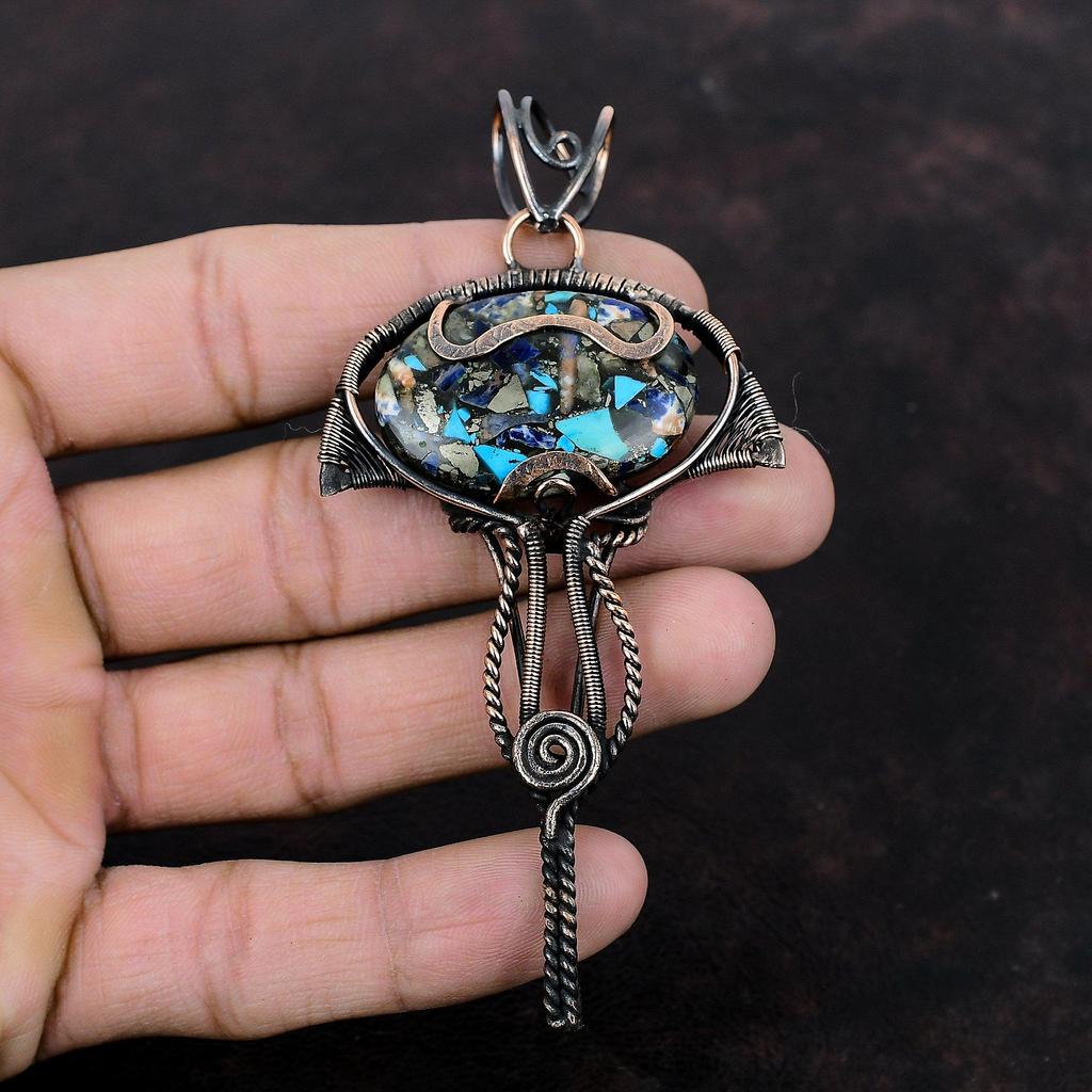Copper Multi Turquoise Pendant Copper Wire Wrapped Pendant Very Pretty Gemstone Jewelry Elegant Pendant Handmade Copper Jewelry Gift For Him