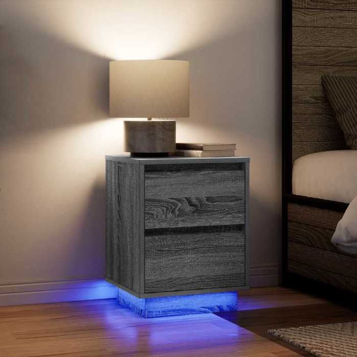 VidaXL Tables de chevet avec lumières LED 2pcs sonoma gris 38x34x50 cm, table de nuit, table de lit, table d'appoint, 861294
