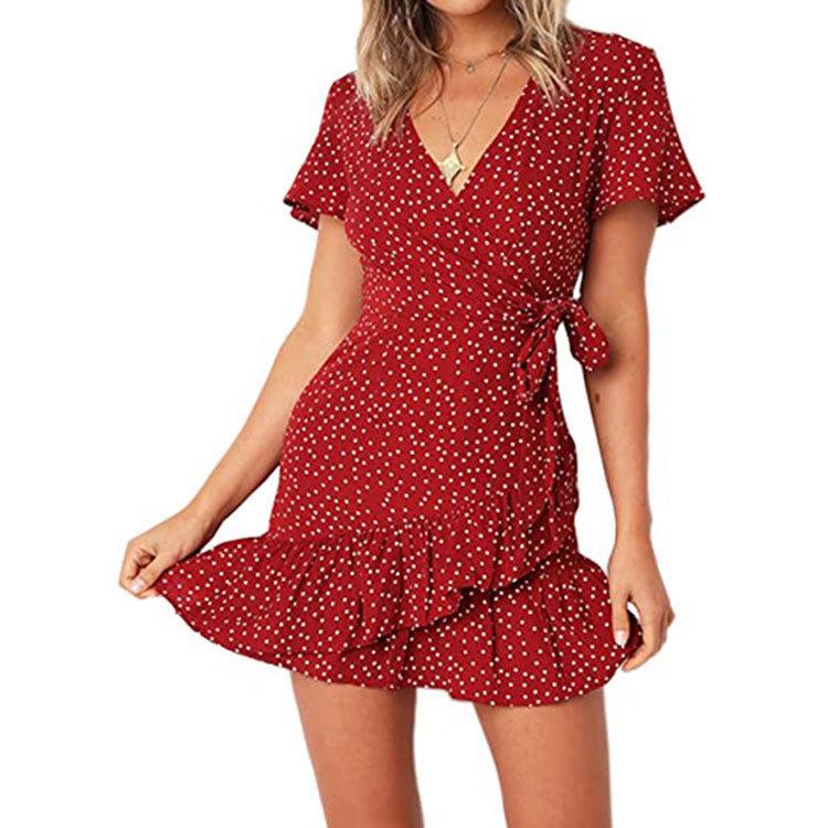eBay Europe and the United States hot sale summer butterfly lace-up ruffle edge short-sleeved skirt V-neck print dress