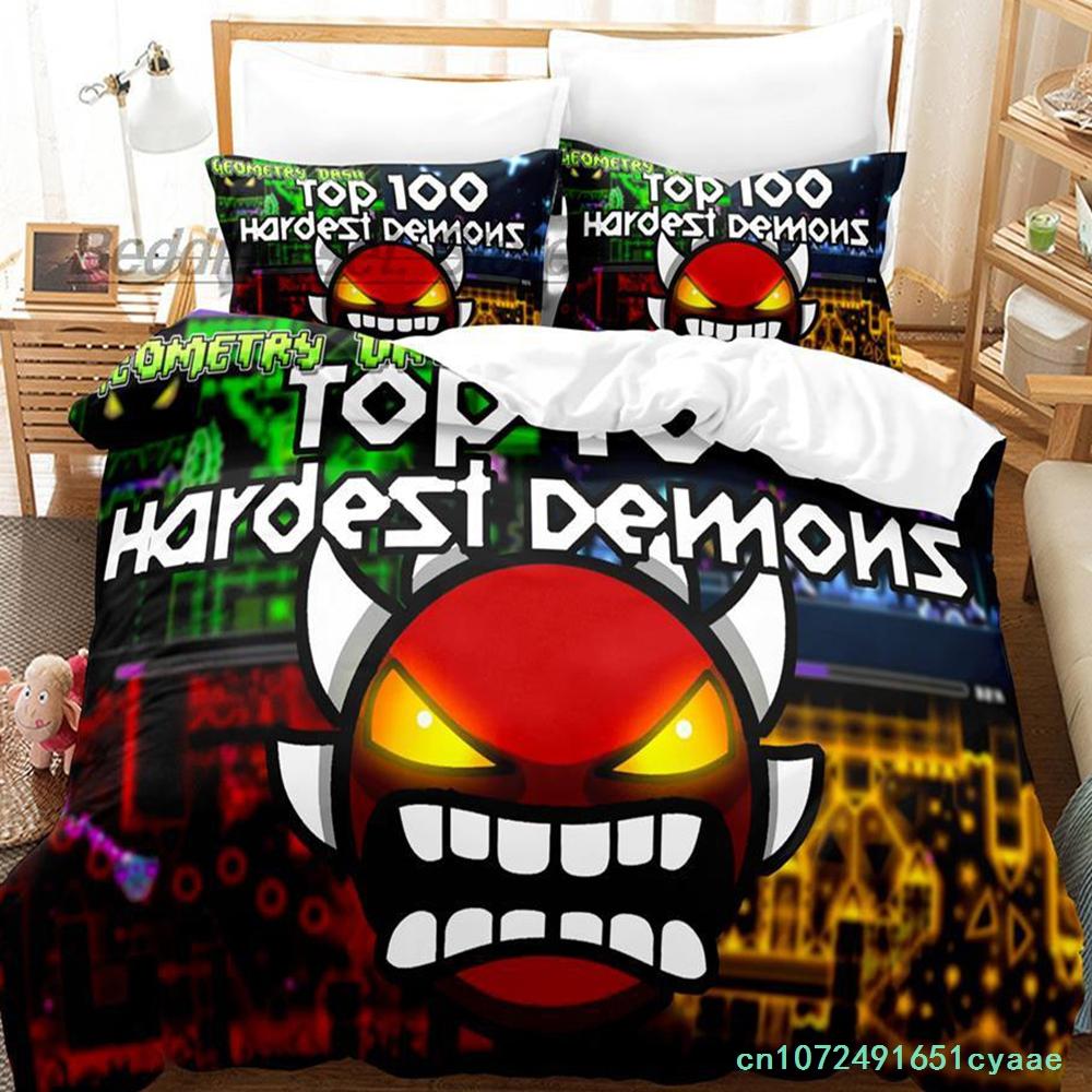 Angry Geometry Dash Bedding Set Single Twin Full Queen King Size Bed Set Aldult Kid Bedroom Duvetcover Sets 3D Print Kawaii 2022