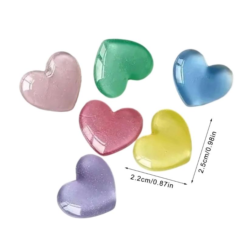 6pcs Colorful Heart Shape Glittering Refrigerator Magnets Fridge Magnetic Stickers For Kitchen, Classroom, Or Office Use