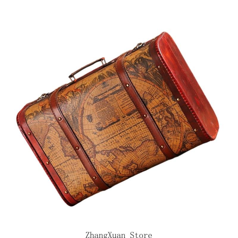 3XUF Handcrafted Wooden Travel Box Faux Leather Handle Portable Organiser for Jewelry