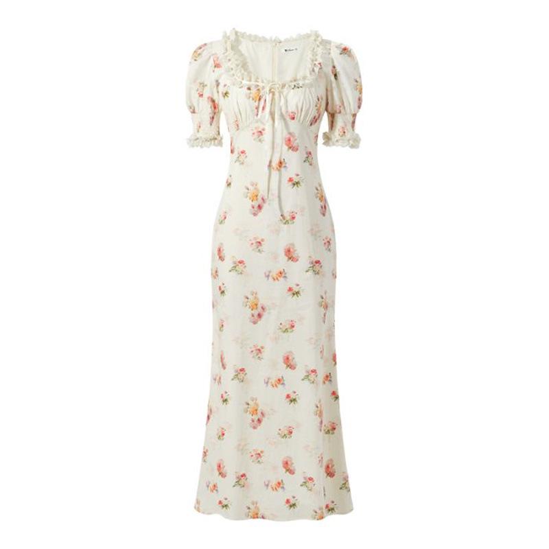 White Tower Women's Elegant Fairy Style Lace Dress - Summer/Autumn Korean Chic Long Dress