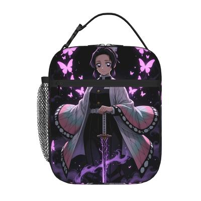 1 Piece Portable Lunch Container Butterfly Girl  Zipper Closure Durable Pocket Demon Slayer  For Lunch Lunch Box Bag