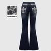 RogueWave Jeans Flare Pants Women Vintage Boot Cut Embroidery Pockets Rhinestone Washed Female Distressed Denims Trousers Streetwear
