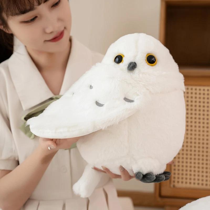 White Owl Animals Plush Toys Snowy Crooked Head Bird Stuffed Simulated Model  Animal Decor Birthday Gifts