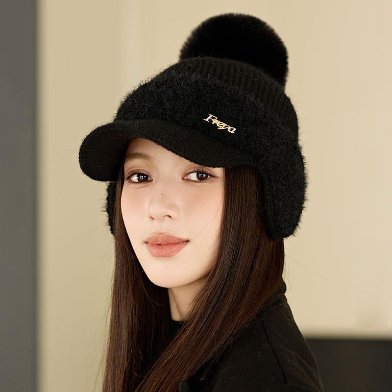 Winter Thick Rabbit Fur Baseball Cap Women's Ear Protection Velvet Knitted Cap